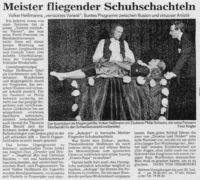 Volkers verrücktes Variete. Comödie Fürth mit Tänzerin Elke Bezold